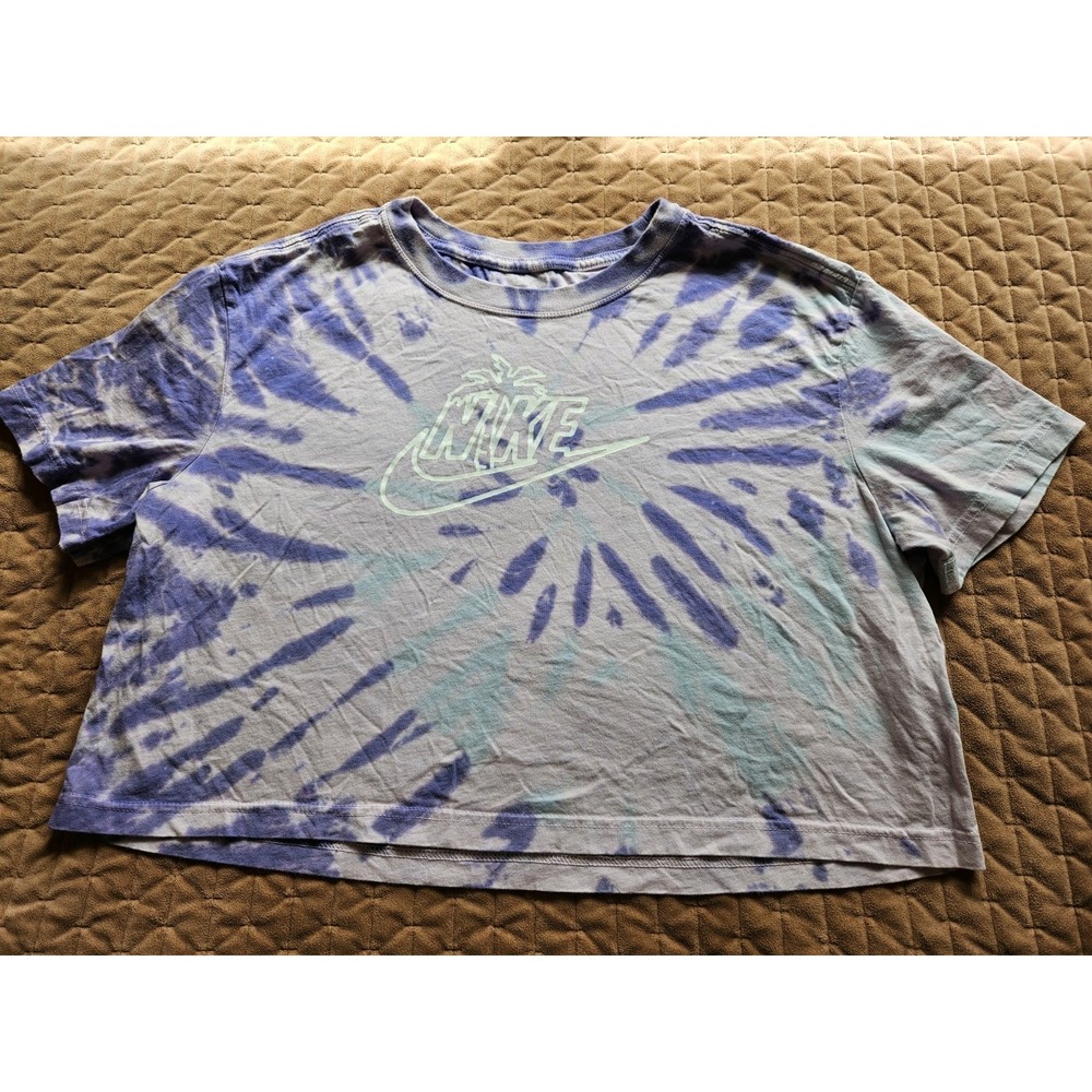 Nike Women's The Nike Tee Loose Fit Purple/Pink Cropped Tie Dye T-Shirt, M